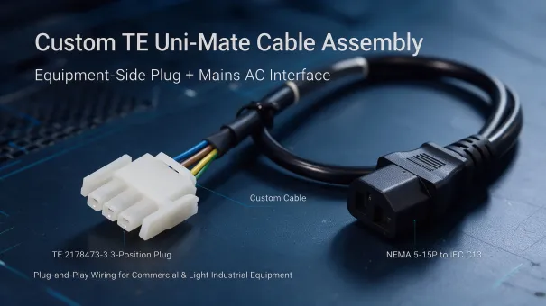 Ensamblaje de cable de alimentación personalizado TE Uni-Mate 2178473-3 | Solución de arnés de cables